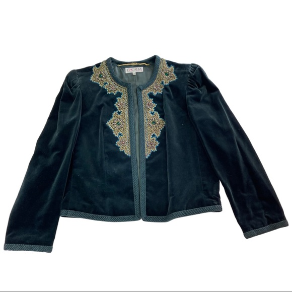 Vintage Escada Green Cotton Blazer Coat Jacket 40 - Picture 1 of 11